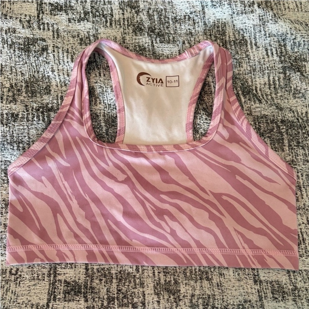 Zyia Pink Zebra Girls Sports Bra Size Medium